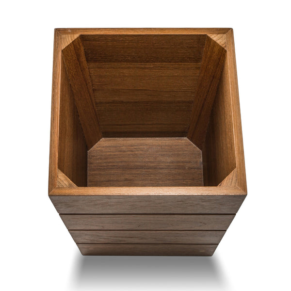 Homeroots 10" Traditional Solid Teak Small Waste Basket   475865