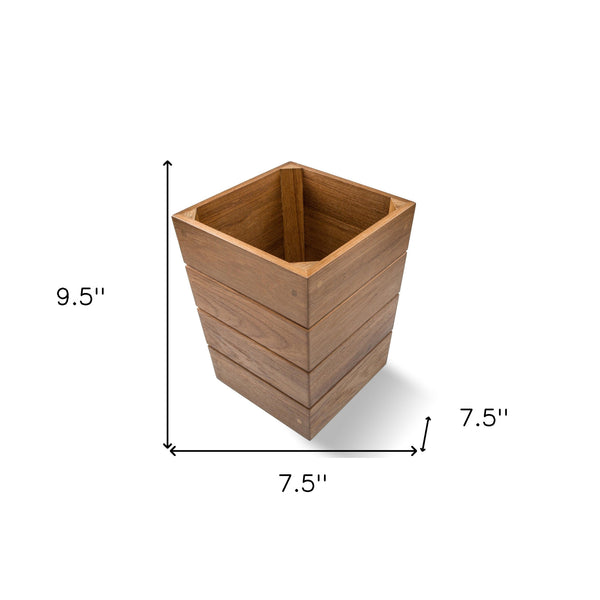 Homeroots 10" Traditional Solid Teak Small Waste Basket   475865