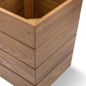 Homeroots 10" Traditional Solid Teak Small Waste Basket   475865