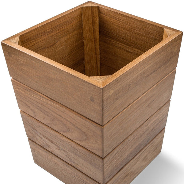 Homeroots 10" Traditional Solid Teak Small Waste Basket   475865