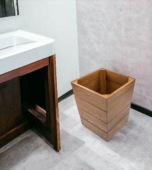 Homeroots 10" Traditional Solid Teak Small Waste Basket   475865