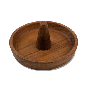 Homeroots Traditional Solid Teak Ring Cone Jewelry Dish   475866