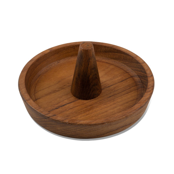 Homeroots Traditional Solid Teak Ring Cone Jewelry Dish   475866