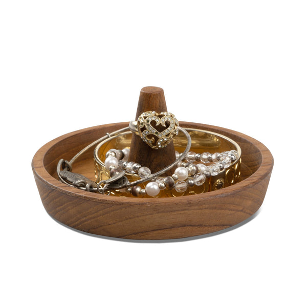 Homeroots Traditional Solid Teak Ring Cone Jewelry Dish   475866