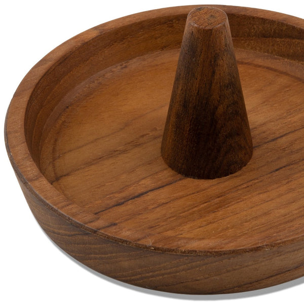 Homeroots Traditional Solid Teak Ring Cone Jewelry Dish   475866