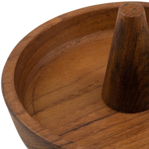 Homeroots Traditional Solid Teak Ring Cone Jewelry Dish   475866