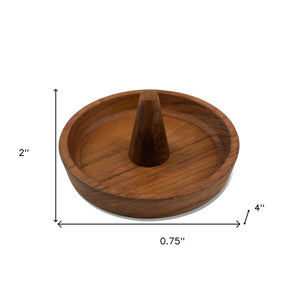 Homeroots Traditional Solid Teak Ring Cone Jewelry Dish   475866