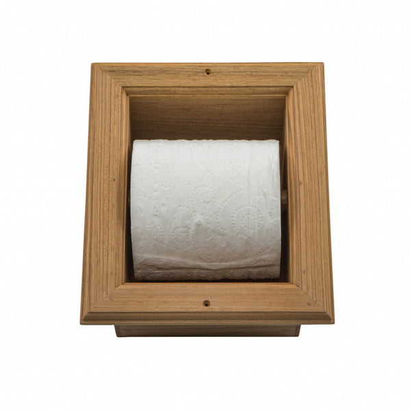 Homeroots Traditional Solid Teak Recessed Wall Mount Toilet Paper Holder   475867