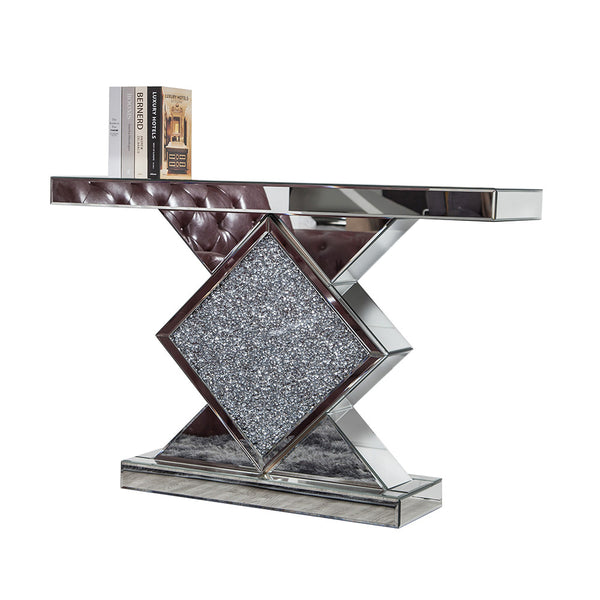 Homeroots 47" Clear And Silver Glass Mirrored Abstract Console Table   475886