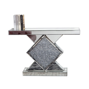 Homeroots 47" Clear And Silver Glass Mirrored Abstract Console Table   475886