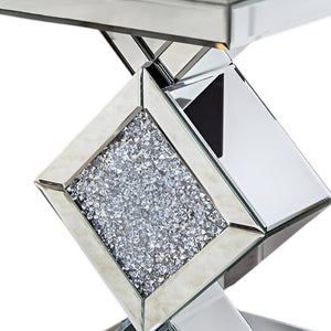 HomeRoots 24" Glamorous Silver Mirrored End Table with Faux Crystals - Chic, Stylish & Multifunctional Design 475887