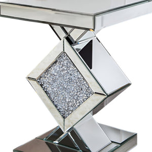 HomeRoots 24" Glamorous Silver Mirrored End Table with Faux Crystals - Chic, Stylish & Multifunctional Design 475887