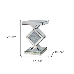 Homeroots 24" Silver Mirrored Glass And Faux Crystals End Table   475887