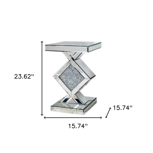 Homeroots 24" Silver Mirrored Glass And Faux Crystals End Table   475887