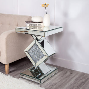 Homeroots 24" Silver Mirrored Glass And Faux Crystals End Table   475887