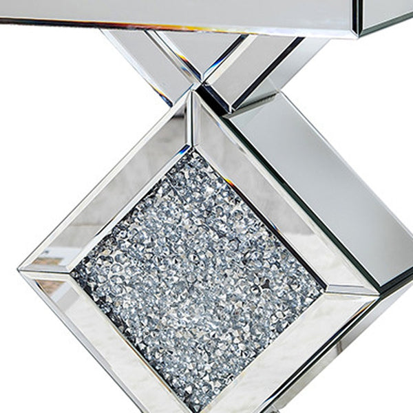 Homeroots 24" Silver Mirrored Glass And Faux Crystals End Table   475887