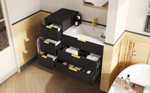 English Elm 24inch Bathroom Vanity with Sink - Wall-Mounted Floating Combo with Ceramic Basin, Modern L-Handle Design Black N710S324097B