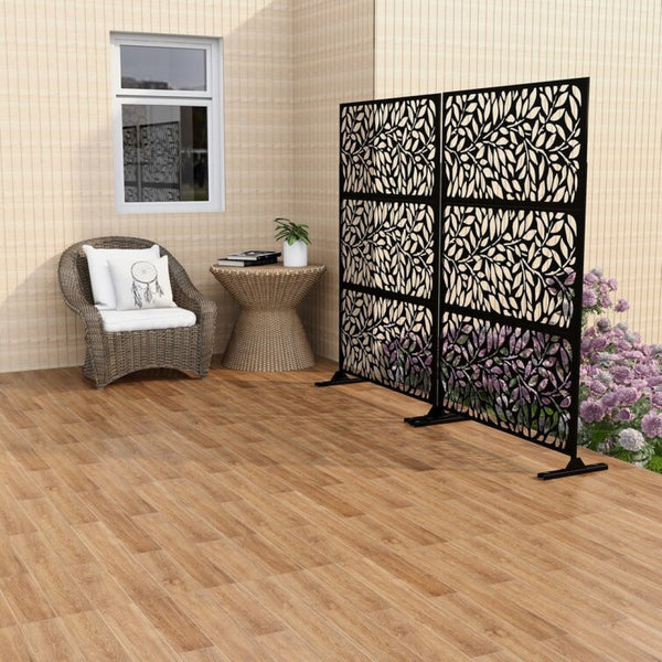 HomeRoots 75" Black Metal Three-Panel Screen Divider - Modern Privacy Solution for Home & Office Decor 475915