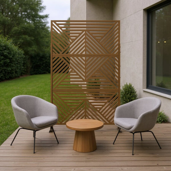 HomeRoots 75" Stylish Brown Metal Three-Panel Room Divider Screen for Privacy, Flexibility, and Décor Enhancement 475922