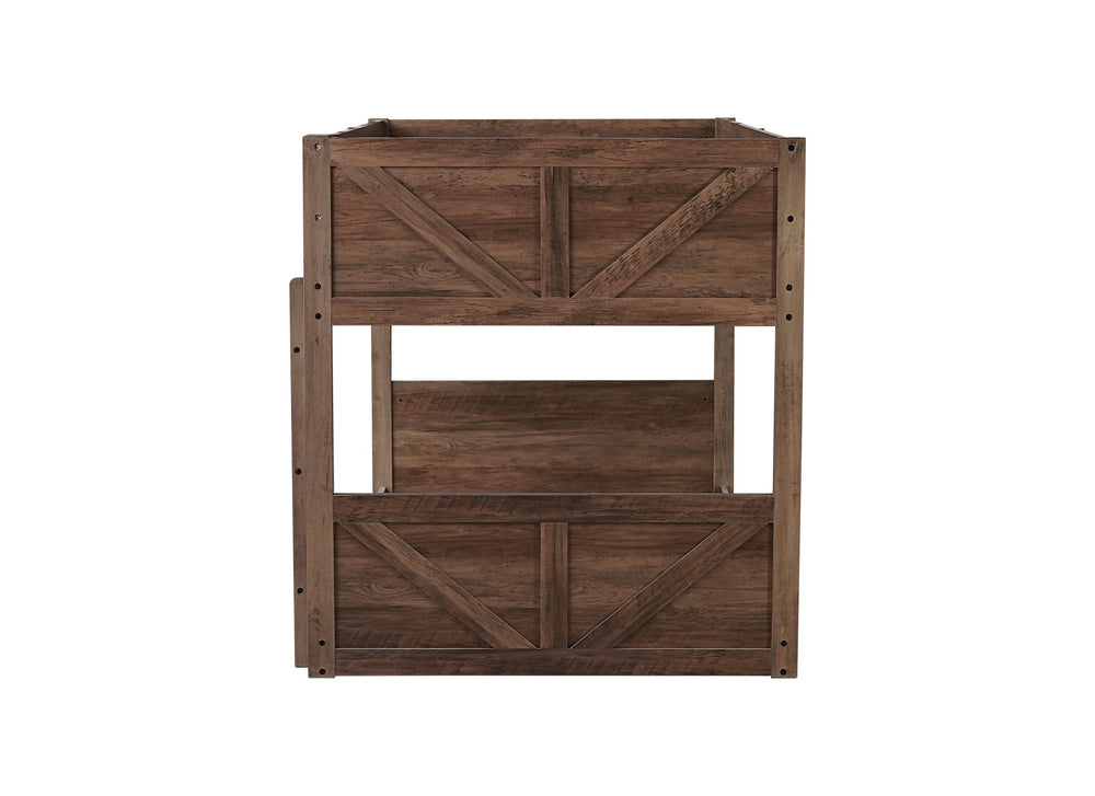 English Elm Twin Twin over Twin Floor Bunk Bed with Rustic Panel Headboards, Solid Rubberwood Frame, Space-Saving Design Antique Dark Oak W504P263818