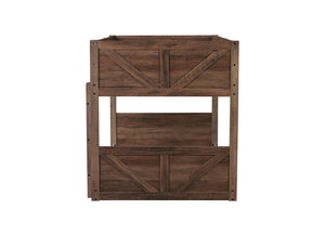 English Elm Twin Twin over Twin Floor Bunk Bed with Rustic Panel Headboards, Solid Rubberwood Frame, Space-Saving Design Antique Dark Oak W504P263818