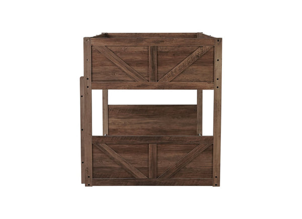 English Elm Twin Over Rubberwood Bunk Bed Convertible with Storage Drawers and Safety Rails Antique Dark Oak W504S00284