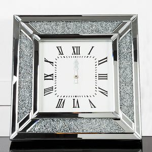 Homeroots Diamond And Silver Mirrored Square Wall Clock  Mdf,Glass,Crystals,Metal 475959
