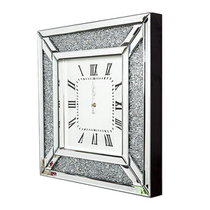 Homeroots Diamond And Silver Mirrored Square Wall Clock  Mdf,Glass,Crystals,Metal 475959