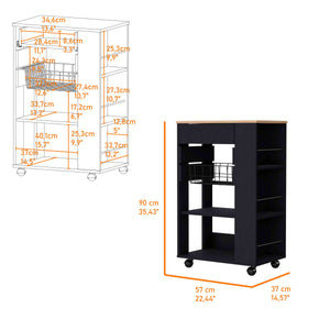 English Elm Shelton Multicolor Kitchen Cart with Two Open Shelves, Drawer 15.5"W, Rack & 4 Casters for Mobility B128S00143