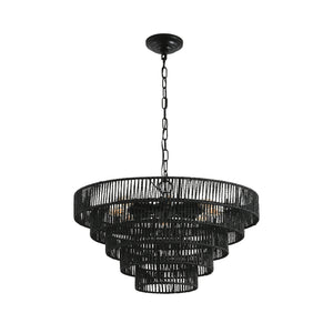 English Elm 24" Rustic 5-Tier Black Hemp Rope Chandelier – 8 E12 Sockets, Adjustable 150cm, Boho Farmhouse Fixture W1340P241299