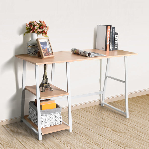 Homeroots Modern Geo Beech Home Office Table With Storage Shelves   475979