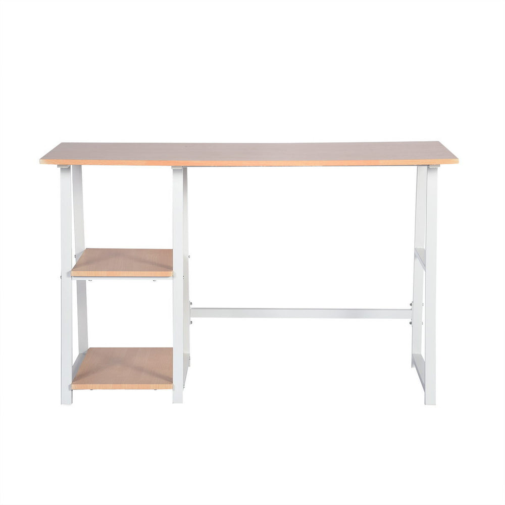 Homeroots Modern Geo Beech Home Office Table With Storage Shelves   475979