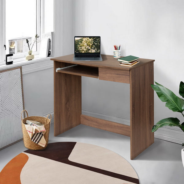 Homeroots Minimalist Walnut Computer Table With Keyboard Tray   475983