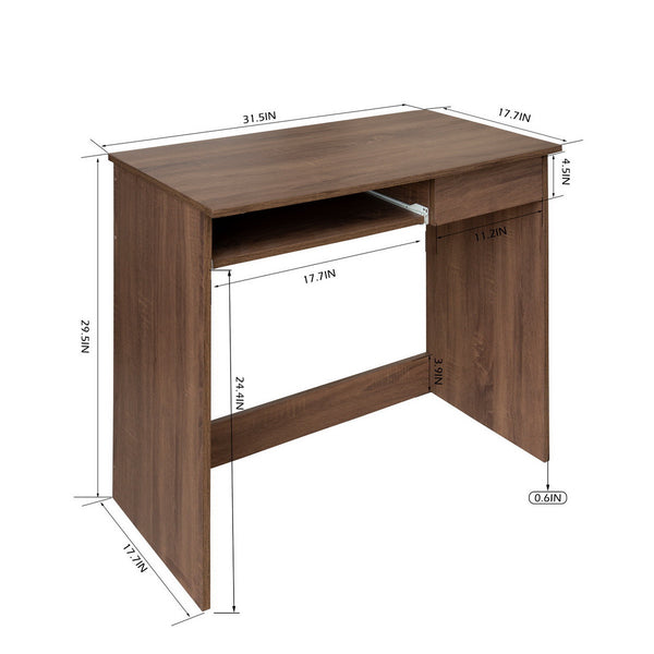 Homeroots Minimalist Walnut Computer Table With Keyboard Tray   475983