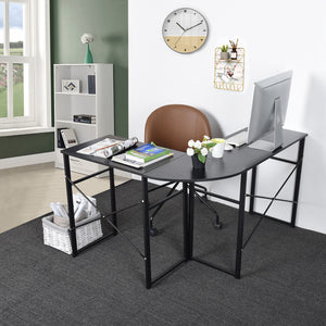 Homeroots Modern Geo Black L Shape Computer Table   475984