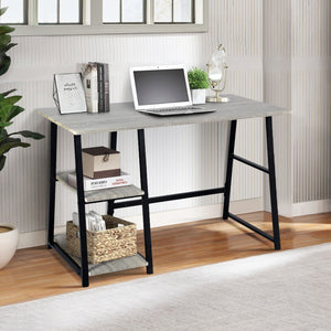 Homeroots Modern Geo Dark Grey Home Office Table With Storage Shelves   475986