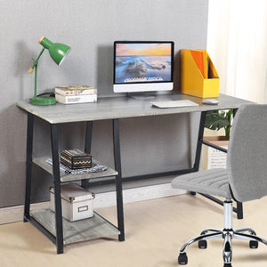 Homeroots Modern Geo Dark Grey Home Office Table With Storage Shelves   475986