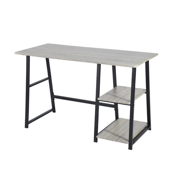 Homeroots Modern Geo Dark Grey Home Office Table With Storage Shelves   475986