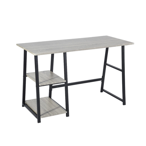 Homeroots Modern Geo Dark Grey Home Office Table With Storage Shelves   475986