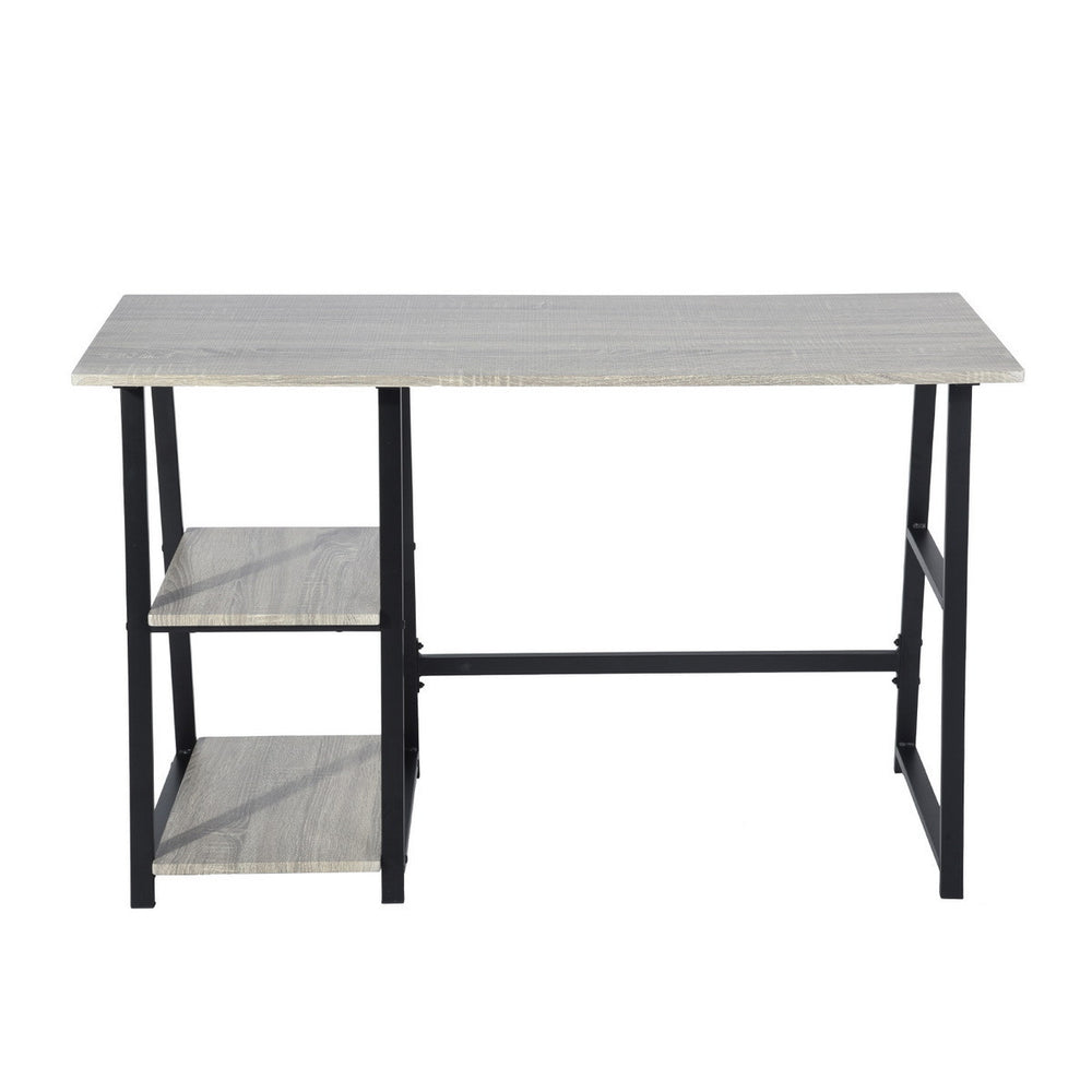 Homeroots Modern Geo Dark Grey Home Office Table With Storage Shelves   475986
