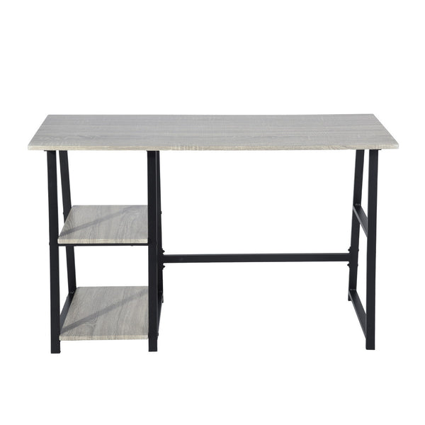 Homeroots Modern Geo Dark Grey Home Office Table With Storage Shelves   475986