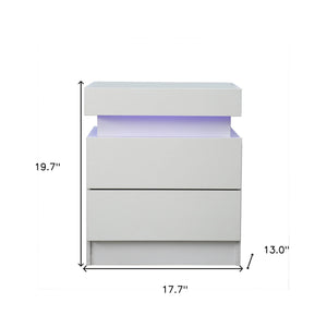 Homeroots 20" White Two Drawer Lighted Nightstand   475987
