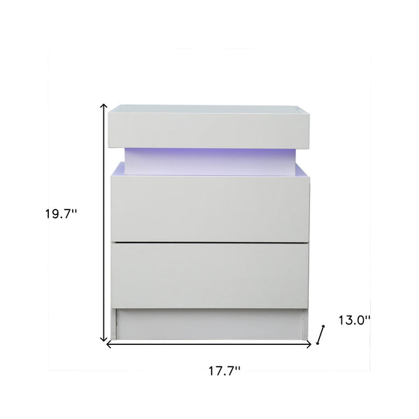Homeroots 20" White Two Drawer Lighted Nightstand   475987