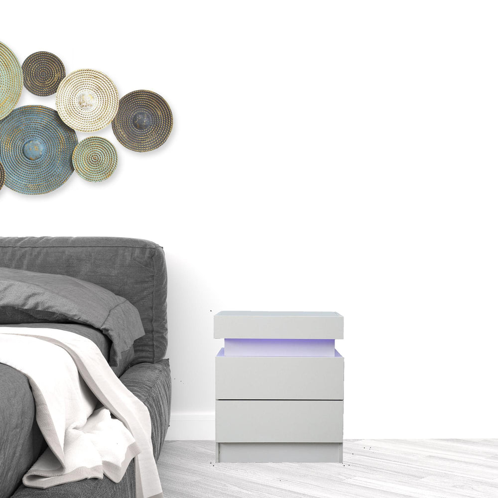 Homeroots 20" White Two Drawer Lighted Nightstand   475987