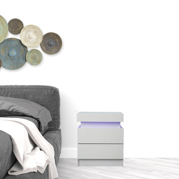 Homeroots 20" White Two Drawer Lighted Nightstand   475987