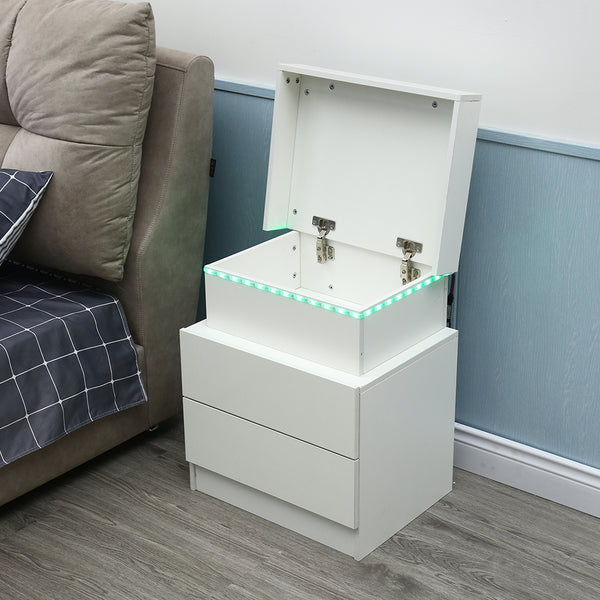 Homeroots 20" White Two Drawer Lighted Nightstand   475987