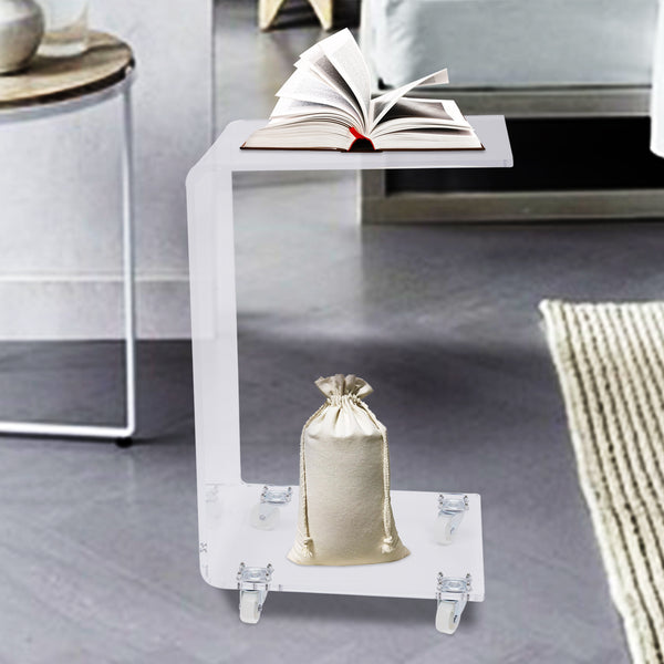 Homeroots 20" Clear Acrylic Rolling Nightstand   475989