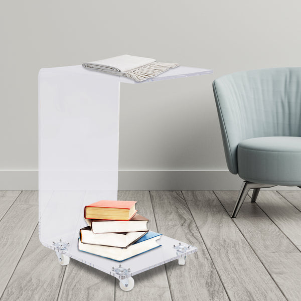 Homeroots 20" Clear Acrylic Rolling Nightstand   475989