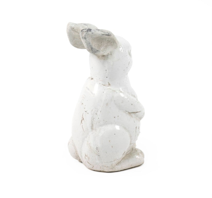 Zentique Distressed White Rabbit Large Ceramic Sculpture — Farmhouse Cottage Accent, Weathered Vintage Charm 4759L