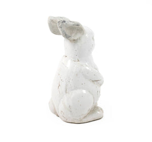 Zentique Distressed White Rabbit Large Ceramic Sculpture — Farmhouse Cottage Accent, Weathered Vintage Charm 4759L
